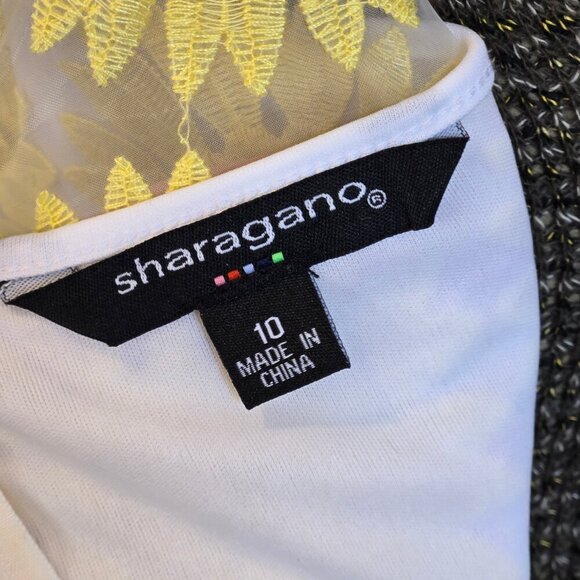 Sz 10 Embroidered Mesh Daisy Dress Yellow White Chiffon - Picture 4 of 13